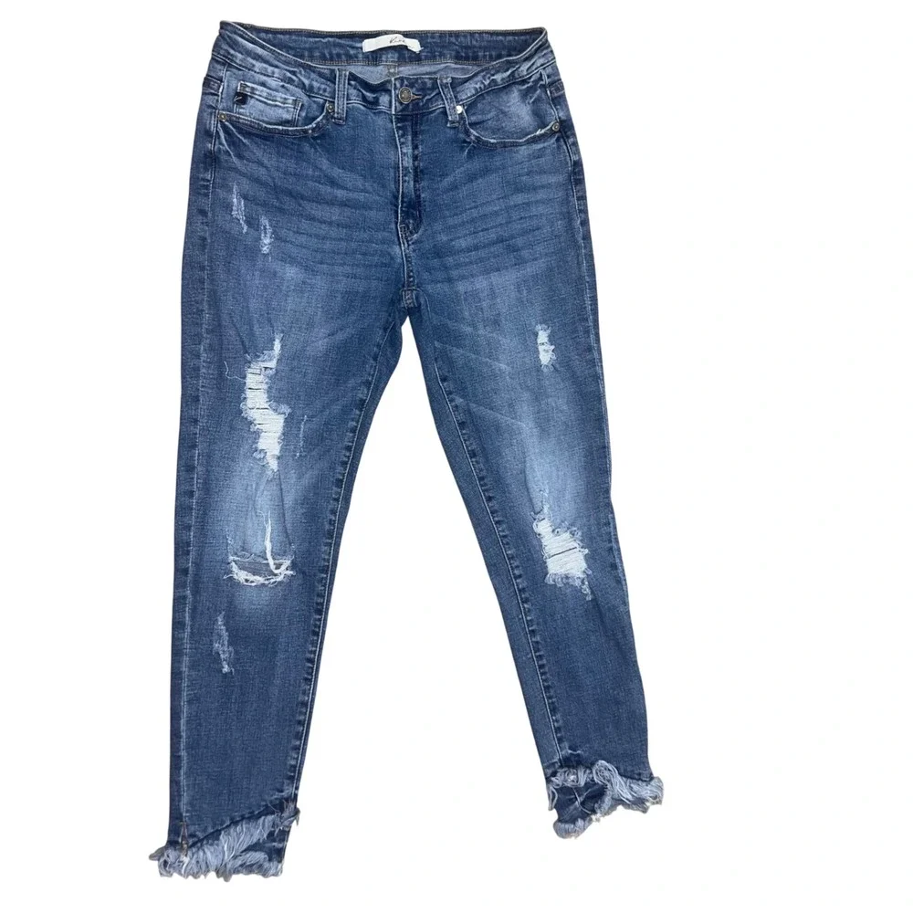 KanCan Womens Size 11/29 Distressed Frayed Hem Skinny Jeans Medium Wash Denim - Picture 12 of 13